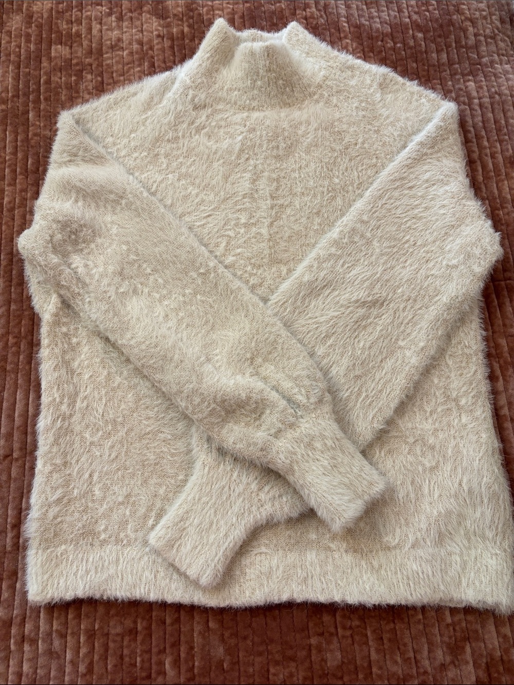 Molly Bracken Cozy Fuzzy Knit Mock Neck Sweater - Cream